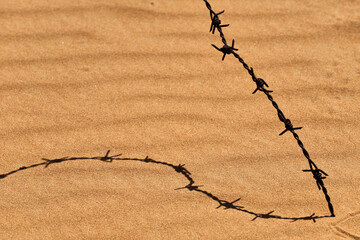 Close-up of barbed wire in the Arabian desert, UAE