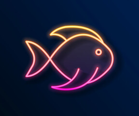 Glowing neon line Fish icon isolated on black background. Vector