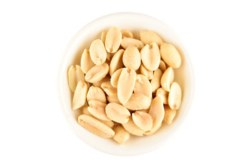 Bowl of Salted Peanuts Isolated on White Background with Clipping Path