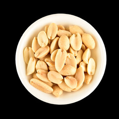 Salted Peanut Bowl Isolated on Black Background