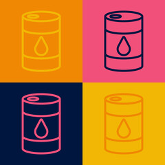 Pop art line Barrel oil icon isolated on color background. Vector