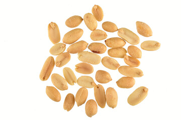 Top View of Peeled Roasted Peanuts Isolated on White Background with Clipping Path