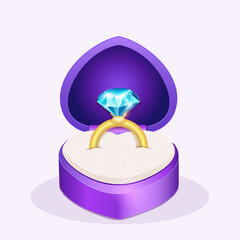 Vector golden ring with diamond in a purple box