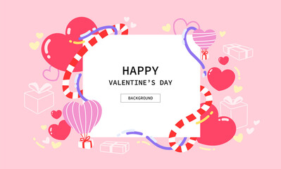 Happy Valentine's Day Background with a white text box. Sweet and fun style hand-drawn illustration with love hearts and gift boxes.