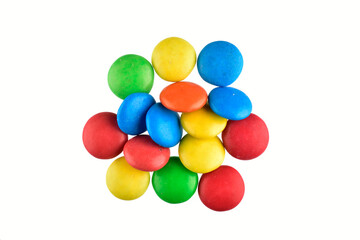 Colorful Coated Chocolate Isolated on White Background with Clipping Path