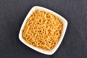 Crunchy Aloo Bhujia Namkeen in Bowl, Famous Indian Snack