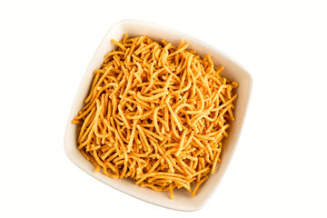 Aloo Bhujia Bowl Isolated on White Background with Clipping Path