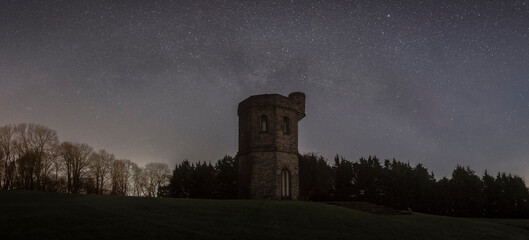An old castle with the milky way arch above