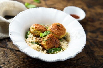 Roasted falafel with quinoa and herbs