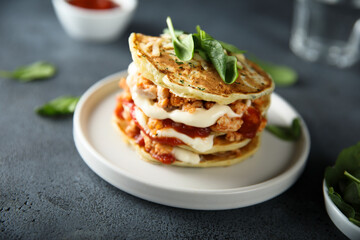 Savory pancakes with chicken and cheese