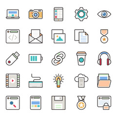 Filled outline icons for web optimization, design development.