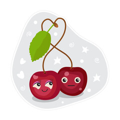 Cute fruit characters kawaii for kids. Flat cartoon, isolated, colorful vector illustration