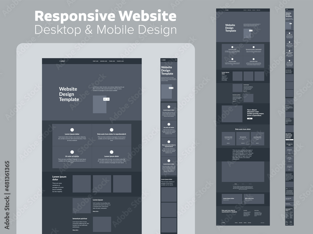Canvas Prints design website dark mode. desktop and mobile wireframe. landing page template.