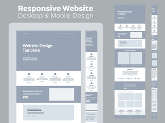 Design website. Desktop and mobile wireframe. Landing page template. UX UI Resources.