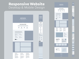 Design website. Desktop and mobile wireframe. Landing page template. UX UI Resources.