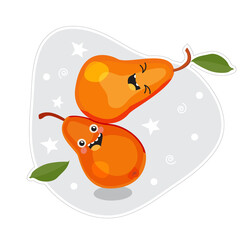 Cute fruit characters kawaii for kids. Happy Pear. Flat cartoon, isolated, colorful vector illustration