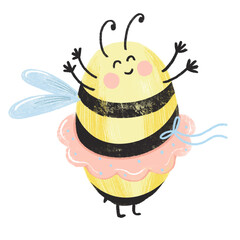 Cute bee on white isolated background. Vector illustration