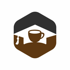 Student Coffee vector logo template. Logo symbol of the graduation cap and coffee cup.