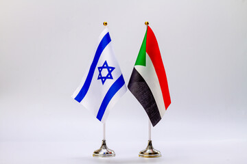 State flags of Israel and Sudan on a light background. State flags.