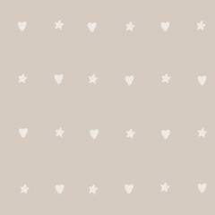 Tiny hearts and stars on a beige background: seamless pattern