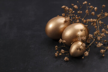 Minimal easter golden eggs concept. Happy easter card