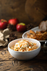 Traditional homemade coleslaw salad with fresh parsley