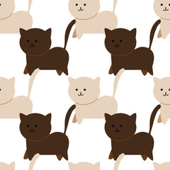 set of animals. White and brown cats on a white background. Seamless pattern and meow cats.