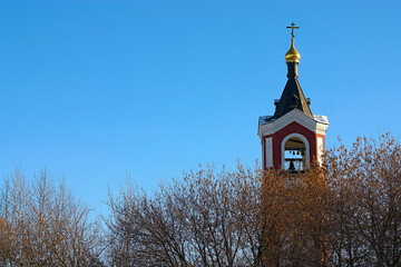 the bell tower against the winter sky