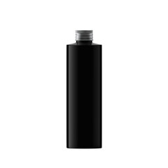 Slim Black Plastic Bottle Cosmetic with Screw Cap Isolated