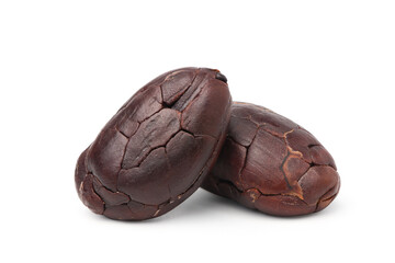 Pair of Cocoa beans isolated on white background. Clipping path.