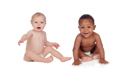 Babies playing and wearing diapers