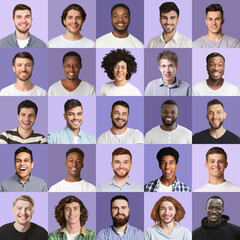 Set of portraits of diverse smiling guys