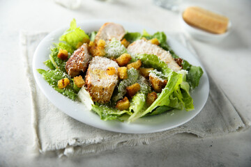 Homemade Caesar salad with chicken