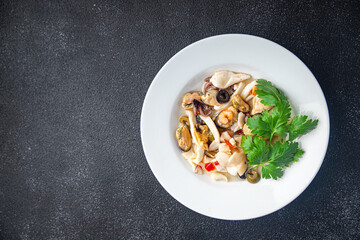 seafood mix ready to eat healthy meal food snack on the table copy space food background rustic top view