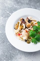 seafood mix ready to eat healthy meal food snack on the table copy space food background rustic top...
