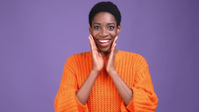 Surprised androgyne lady impressed discount isolated vivid color background