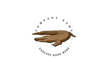 Retro Vintage Hand Drawn Crocodile Alligator Mugger Reptile Animal Logo Design Vector