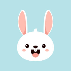 Rabbit face on blue background. Cute Rabbit.