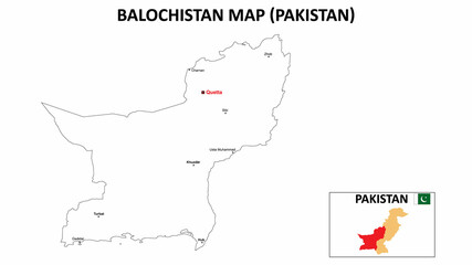 Fototapeta premium Balochistan Map. Balochistan Map of Pakistan with color background and all states names.
