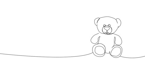 Teddy bear continuous line drawing. One line art of decoration,gift, bear, toy, stuffed toy, Valentine s day, March 8, birthday, romance, gift, relationship, love.