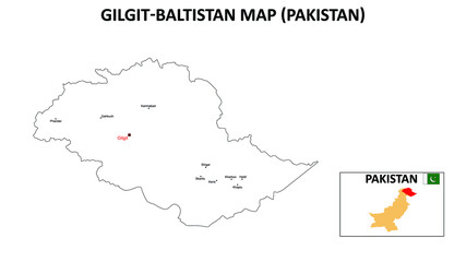 Gilgit Baltistan Map. Gilgit Baltistan Map of Pakistan with color background and all states names.