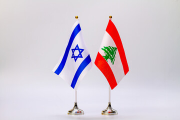 State flags of Israel and Lebanon on a light background. State flags.