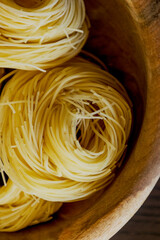 Classical dry italian pasta noodles close up