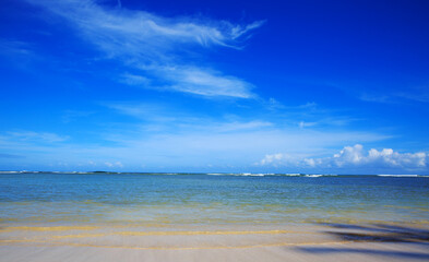 Caribbean sea and blue sky. Travel background.