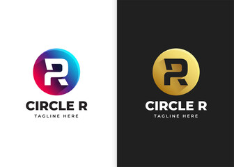 Elegant letter R logo vector with circle shape colorful and golden color luxury design