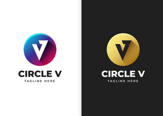 Elegant letter V logo vector with circle shape colorful and golden color luxury design