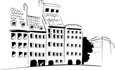 Obraz premium The four houses are very close to each other with trees growing next to them 