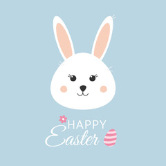 Happy Easter greeting card template with cute easter bunny. Template for greeting card, invitation, poster and easter design