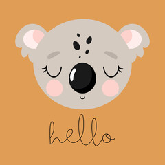 Cute Koala in cartoon style. Vector illustration. For kids stuff, card, posters, banners, children books, printing on the pack, printing on clothes, fabric, wallpaper, textile or dishes.