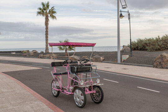 Family bike for rent on the beach in Lanzarote, Canary Islands, Spain